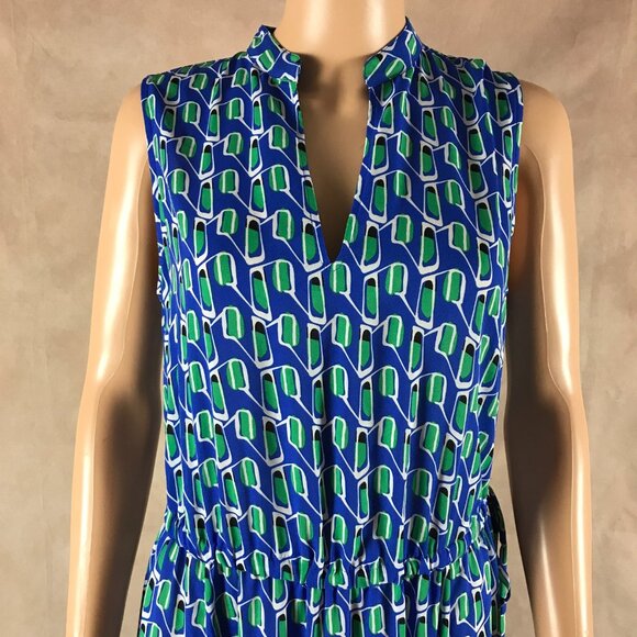 Anne Klein Plus Size 1X Blue Printed Drawstring Midi Dress NEW - Picture 4 of 11